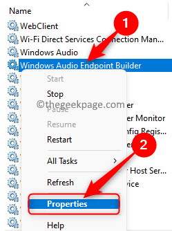 Palvelut Windows Audio Endpoint Builder -ominaisuudet Min