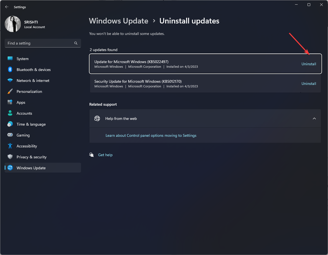 Avinstaller Windows-oppdatering