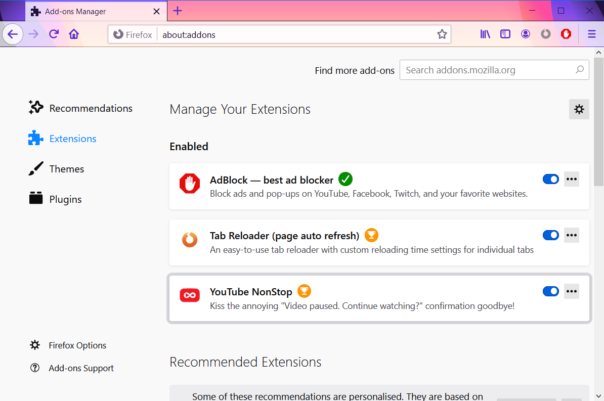 Firefox's Add-ons Manager dit videobestand kan niet worden afgespeeld