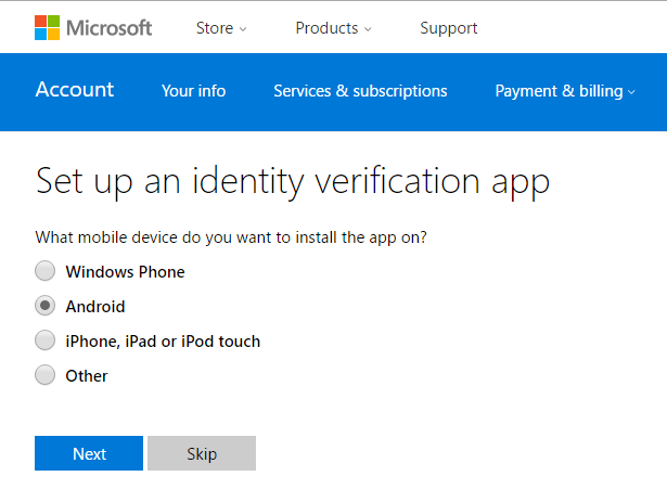 Dviejų žingsnių patikrinimas-„Windows-10-security-code-app-android“