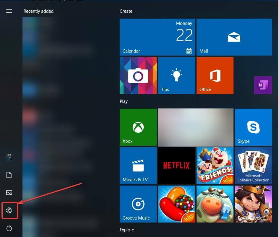 Configurações do menu Iniciar do Windows 10