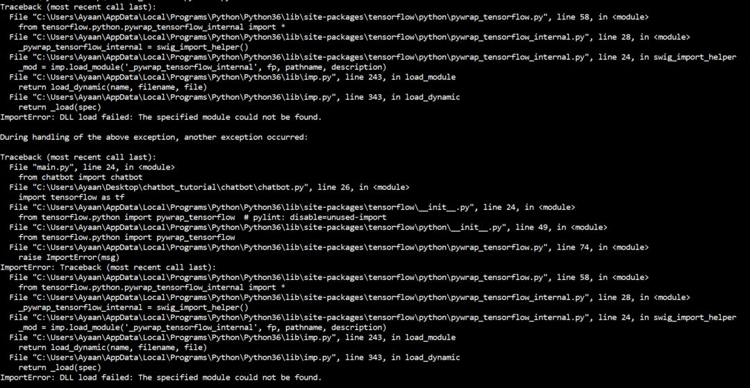 terminal-python ImportError: DLL-lataus epäonnistui: Määritettyä moduulia ei löydy