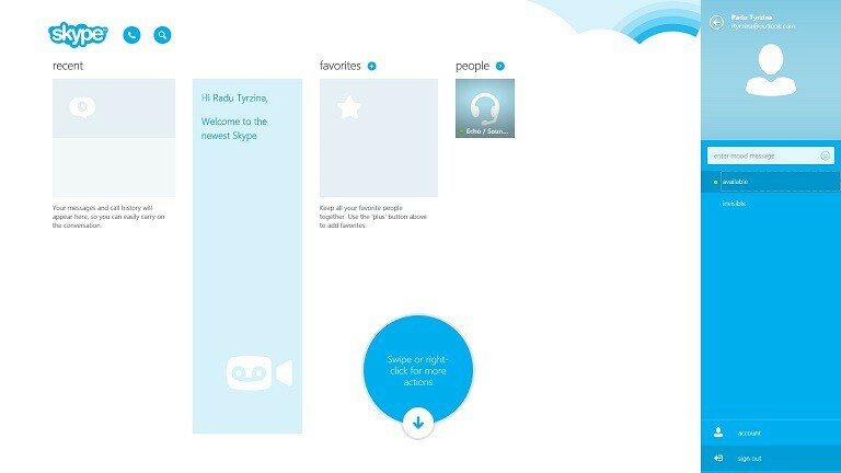 Windows 8, 10 용 Skype 앱의 로그 아웃 개선