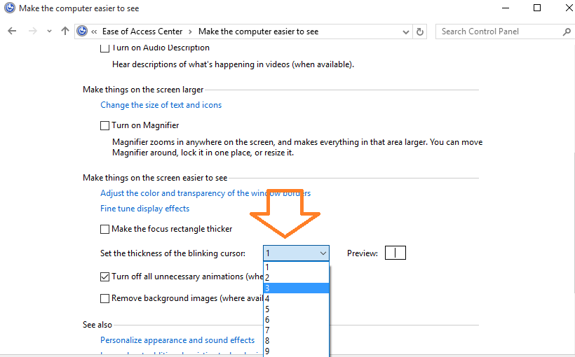 So erhöhen Sie die Dicke des blinkenden Cursors in Windows 10