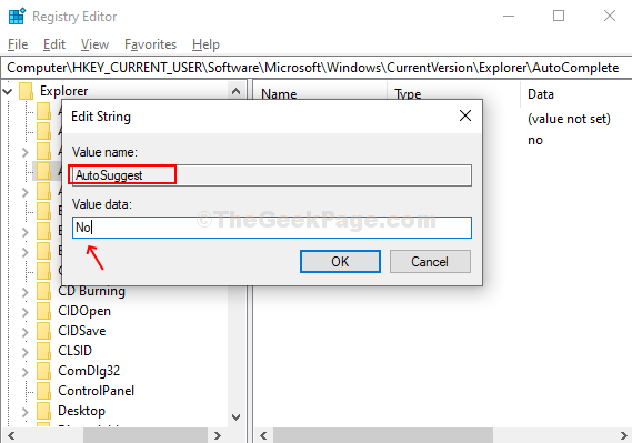 Deaktiver Auto Complete-forslag i File Explorer i Windows 10