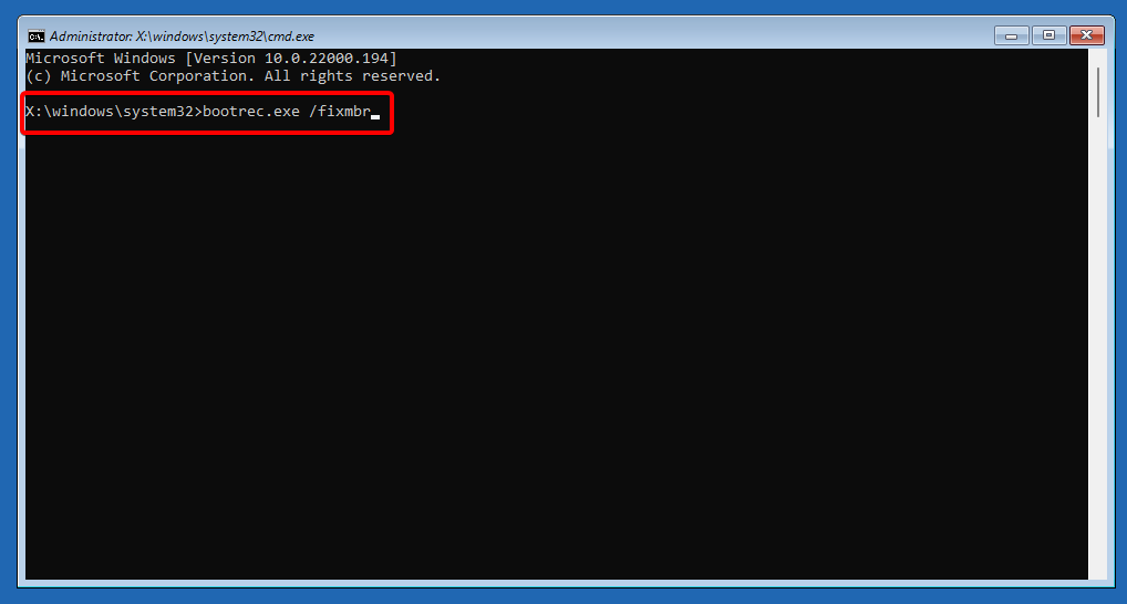 bootrec-Befehlsausnahme bei ungültiger Datei Windows 11