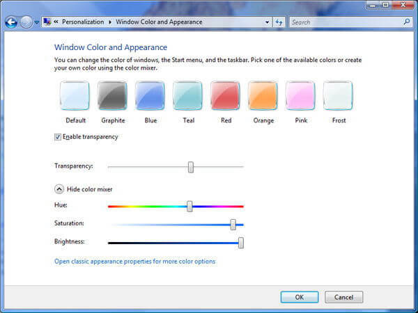 Windows 7 ottaa käyttöön aero theme_transparency
