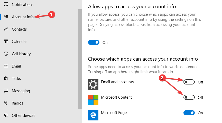 Wählen Sie Apps aus, um auf Ihre Kontoinformationen zuzugreifen Windows-Anmeldeinformationen konnten nicht verifiziert werden