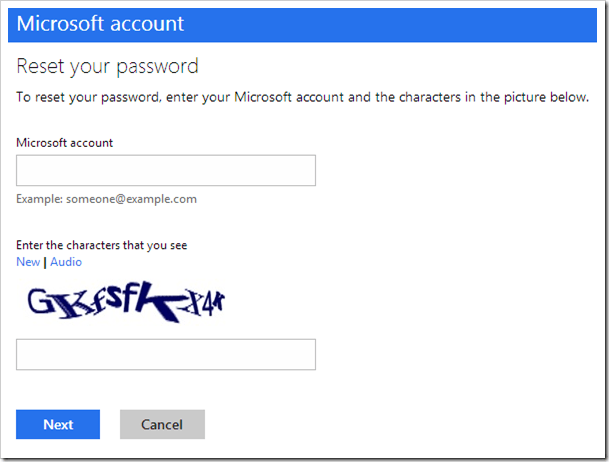 Microsofti konto lähtestamise parool on teie arvuti võrguühenduseta Windows 8