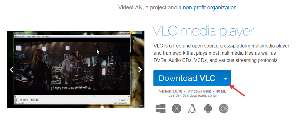 تعذر على VLC فتح برنامج تشفير الصوت MP4A 