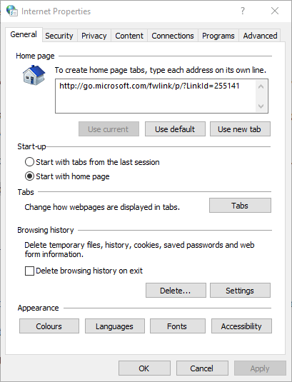 Вікно властивостей Інтернету Цю операцію скасовано через обмеження, що діють на цьому комп’ютері