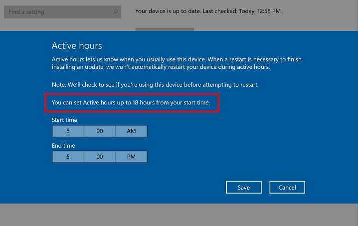 이제 Windows 10에서 최대 18 시간의 활성 시간을 설정할 수 있습니다.