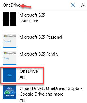 Додаток Onedrive Onedrive для пошуку в Microsoft Store