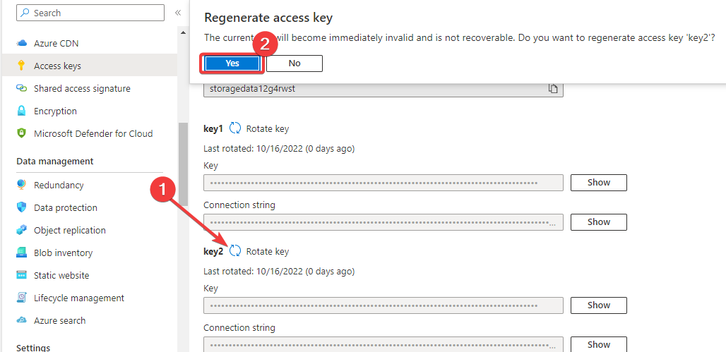 Nové přístupové klíče úložiště Azure