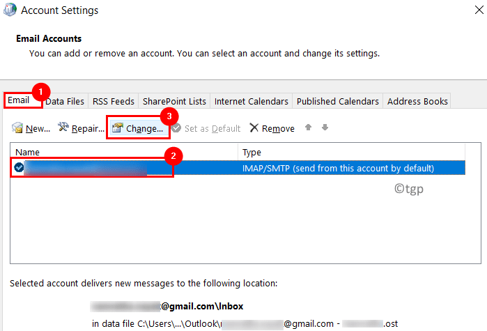 Мин. Изменения учетной записи электронной почты Outlook