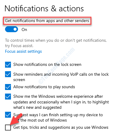 Meddelelser og handlinger Få tip, tricks og forslag, når du bruger Windows, fjern markeringen