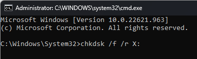 CHKDSK - заместване на C с вашето системно устройство