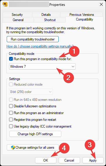Windows 7-kompatibilitetsläge 