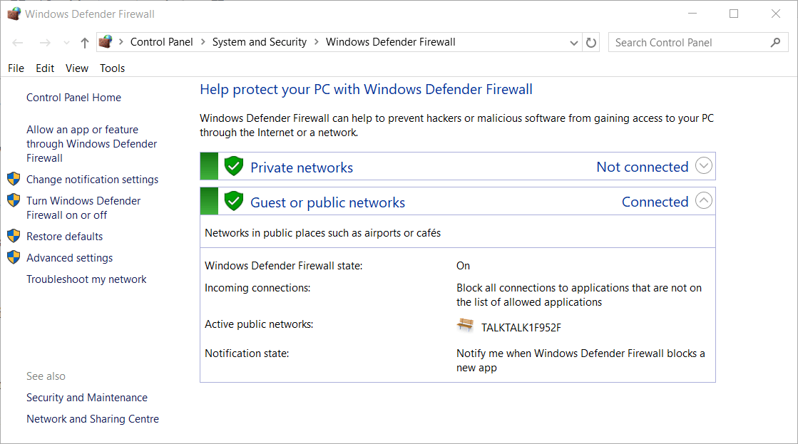 Windows Defender Firewall-applet ffxiv kan inte slutföra versionskontroll / uppdatering