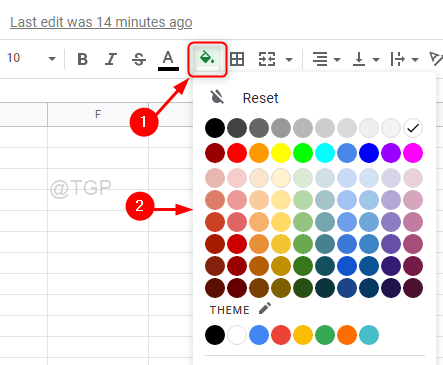 Selectați culoarea de umplere pentru rândul Foi de calcul Google Min
