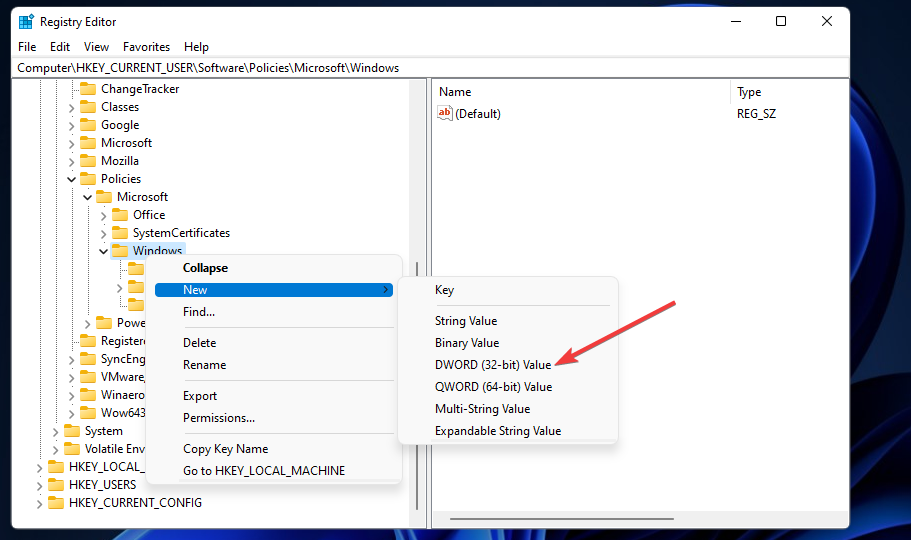 DWORD 32-ბიტიანი ვარიანტი Windows 11 სამოქმედო ცენტრი არ იხსნება