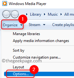 Opcje organizacji programu Windows Media Player Min