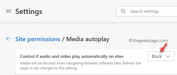 Разрешения за сайта Контрол на автоматично възпроизвеждане на медия, ако аудио и видео се възпроизвеждат автоматично на сайтове Блокиране Мин