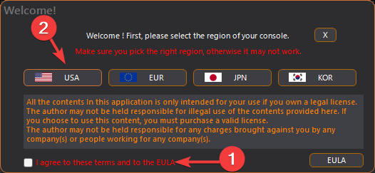 Wählen Sie die Region aus und stimmen Sie dem Haftungsausschluss zu. Spiele Zelda auf dem Steam Deck