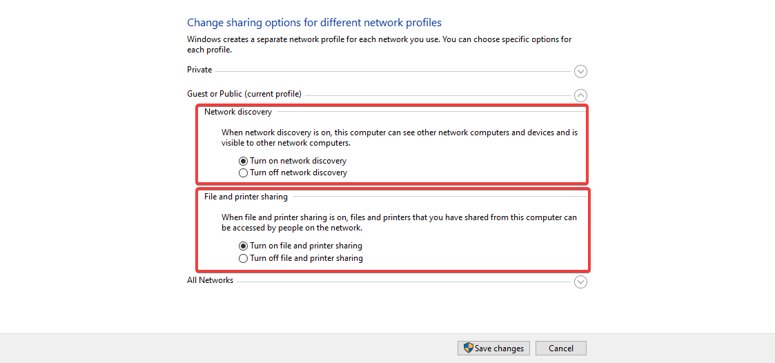 Windows 10 ugunsmūris bloķē failu koplietošanu
