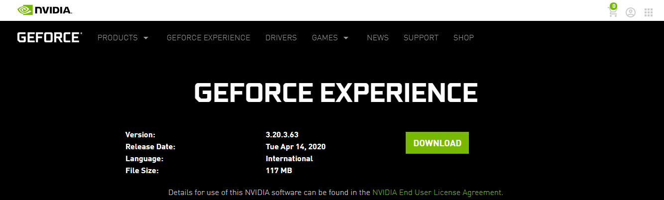 Λήψη GeForce Experience - σελίδα λήψης