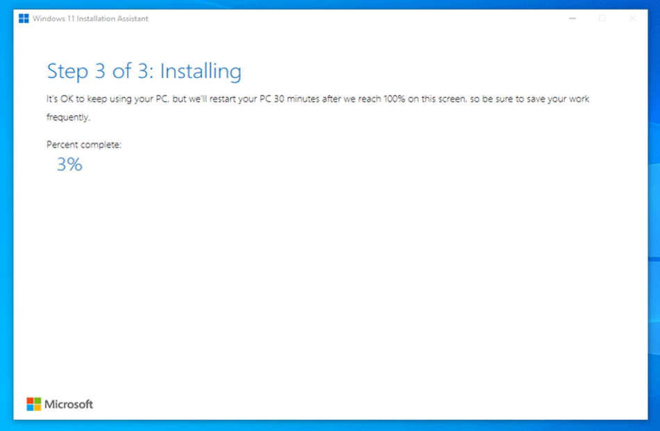 protsessi installimine-w11 Windows 11 täiendusabi tööriist