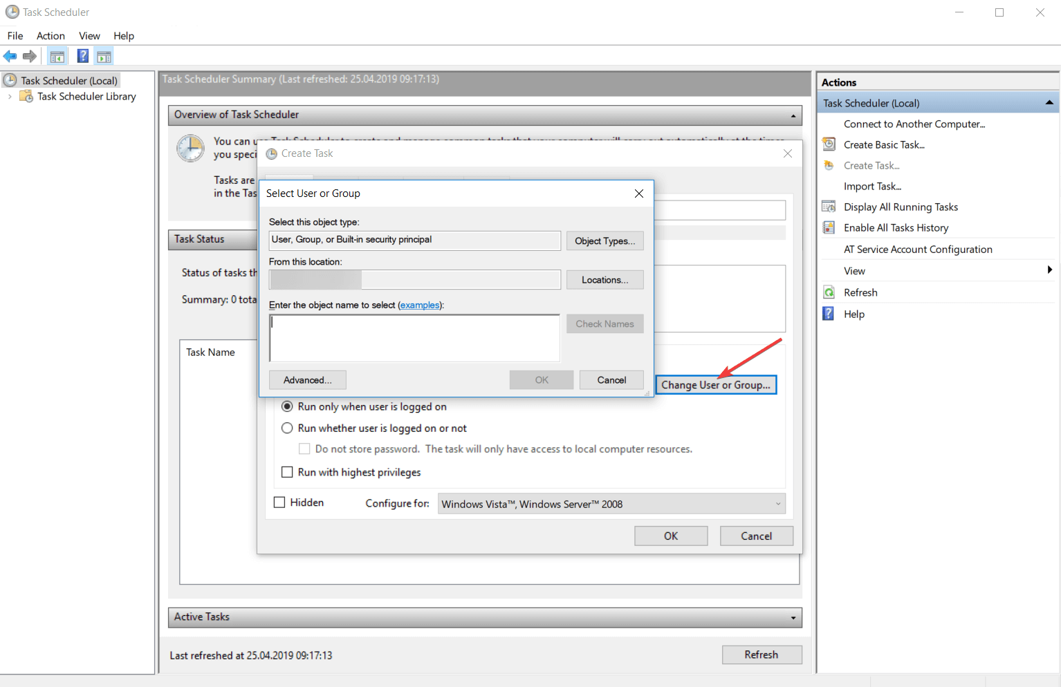 ülesande ajakava muutmine kasutaja Windows 10
