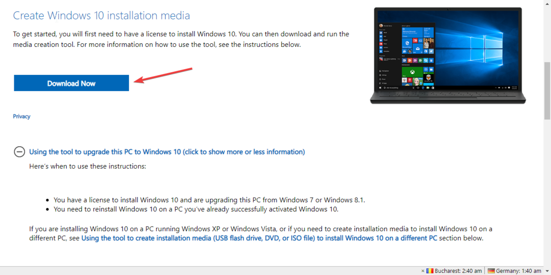 Windows 10 medyası oluşturun 0x800f0984
