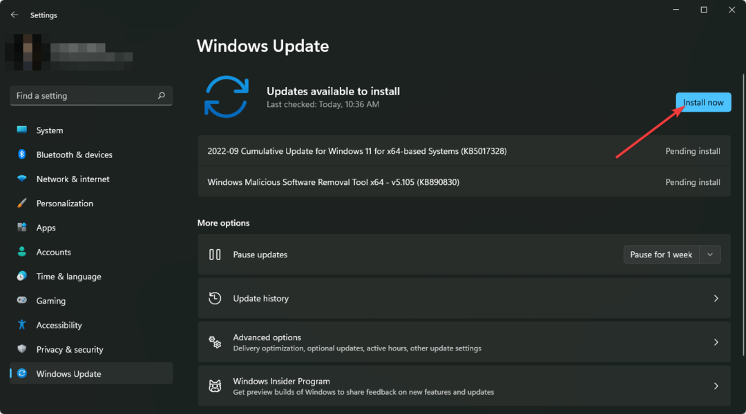 facendo clic su installa Windows Update