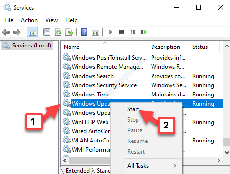 Storitve Windows Update Z desno miškino tipko kliknite Start