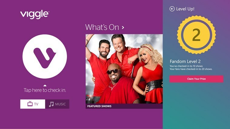 Приложение Viggle за Windows 8 Награди за гледане на телевизия и откриване на музика