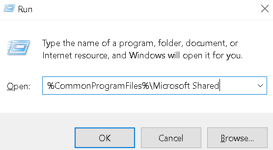 Стартирайте общи програмни файлове Microsoft Shared Мин