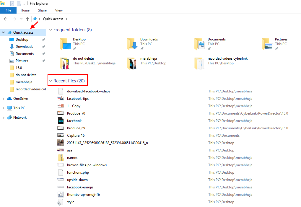 Arquivos recentes do Windows 10