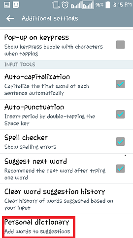 Come aggiungere una nuova parola al dizionario di correzione automatica di Android