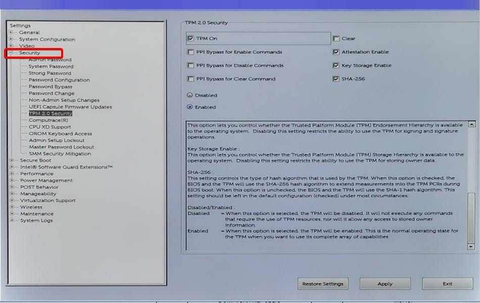 시큐어티 바이오스 클리어 tpm 윈도우 11