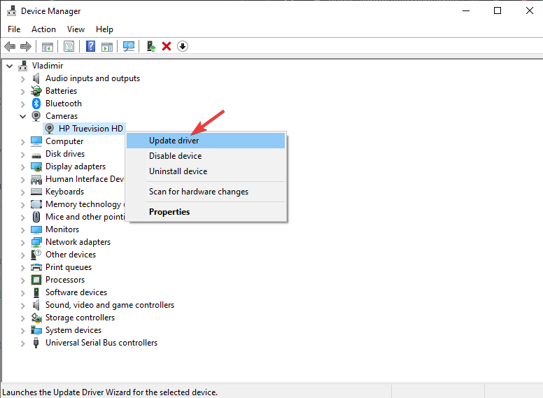 actualizați driverul camerei - eroarea Windows 10 0xa00f4292