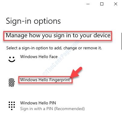 प्रबंधित करें कि आप अपने डिवाइस में कैसे साइन इन करते हैं Windows हैलो फ़िंगरप्रिंट
