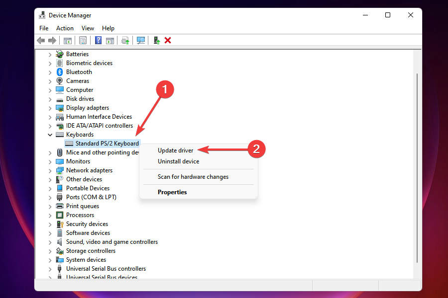 Windows 11'de çalışmayan fare ve klavyeyi düzeltmek için sürücüyü güncelleyin