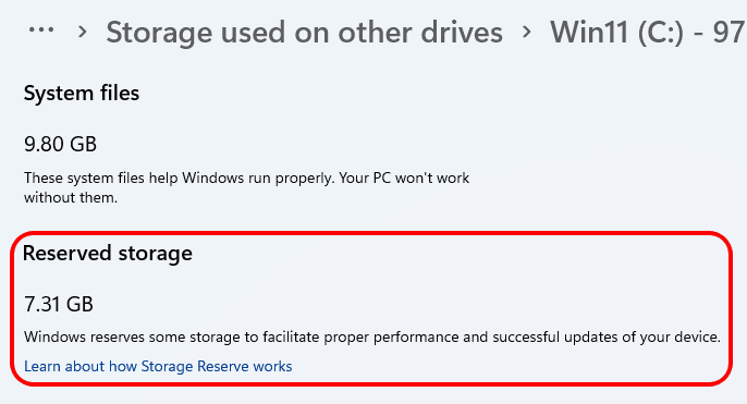 Windows 11で予約済みストレージスペースを表示、有効化、または無効化する方法