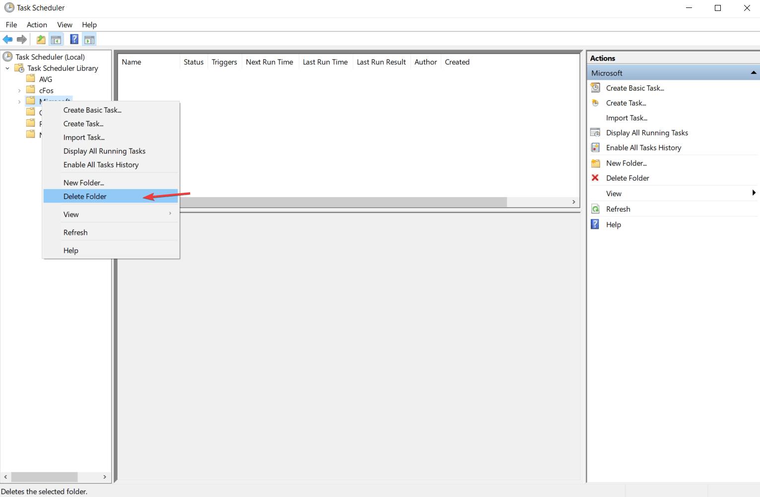 task scheduler șterge folderul Windows 10