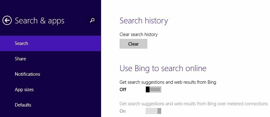 inaktivera bing-sökfältet i Windows 8 och Windows 10