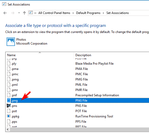 associera en filtyp eller ett protokoll med en specifik applikation, några miniatyrer som inte visar Windows 10