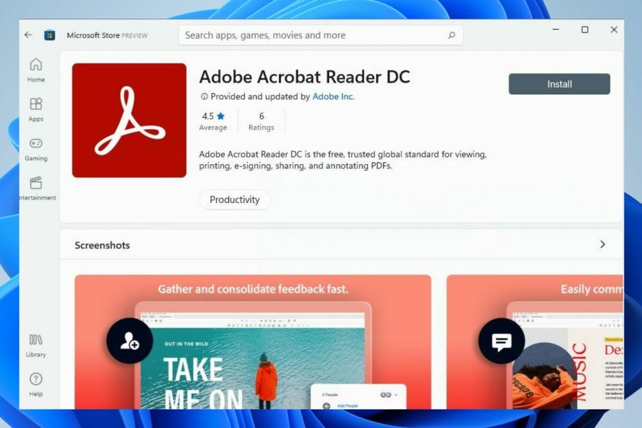 Microsoft Store는 Windows 11에서 Adobe Acrobat Reader를 얻습니다.