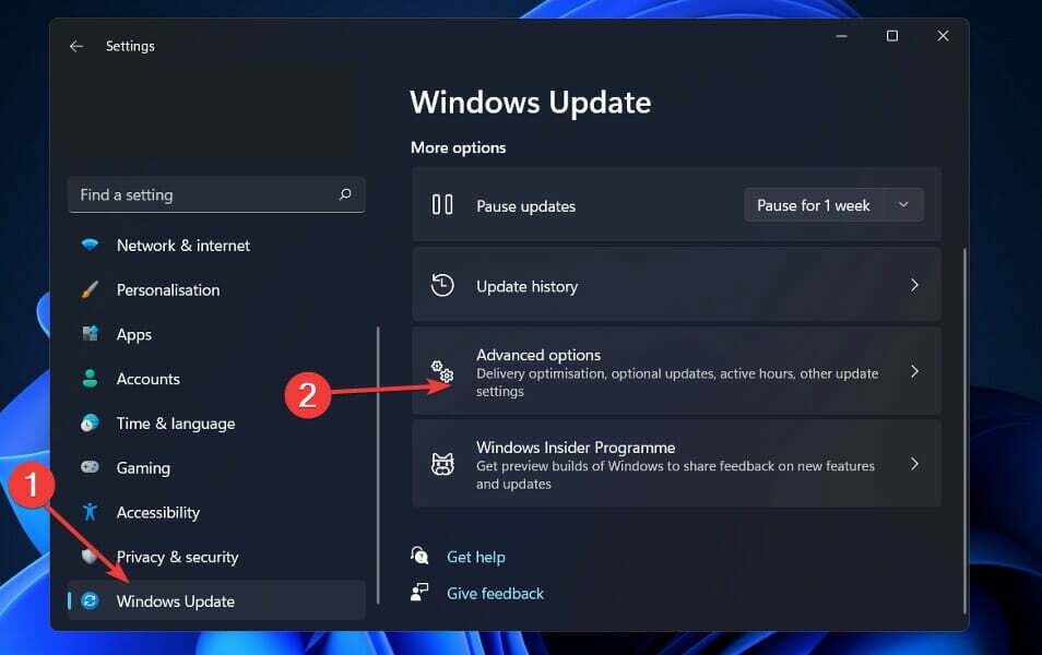 windows-update-Advanced-options kernel security check فشل windows 11