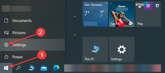 Windows 10 viser Innstillinger